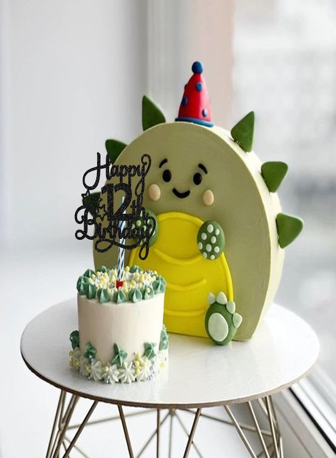 Ephlyn 1 Pack Happy 12th Birthday Cake Topper Glitter Heart Star 12 Fabulous Cake Pick Birthday Sign Cake Decorations for Children 12th Birthday Theme Party Supplies Black - Image 5